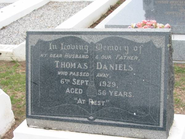 Thomas DANIELS, died 6 Sept 1929 aged 56 years, husband father;  | Parkhouse Cemetery, Beaudesert  | 