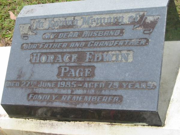 Horace Edwin PAGE; D: 27 Jun 1985; aged 79  | Peachester Cemetery, Caloundra City  | 