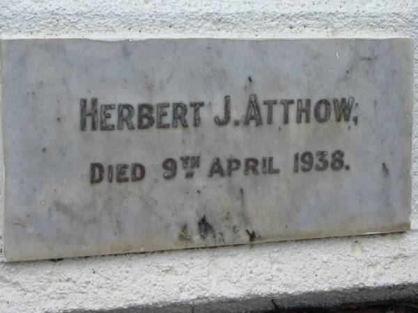Herbert J. ATTHOW, died 9 April 1938;  | Peachester Cemetery, Caloundra City  | 