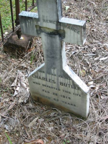 Charles BUTLER, died 28 Feb 1914 aged 62 years, father;  | Maria BUTLER, died 23 Oct 1911 aged 58 years, wife;  | Peachester Cemetery, Caloundra City  | 