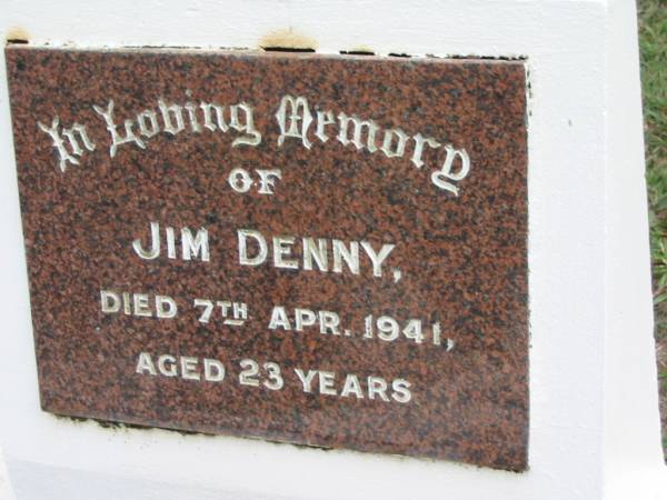 Jim DENNY, died 7 Apr 1941, aged 23 years;  | Peachester Cemetery, Caloundra City  | 