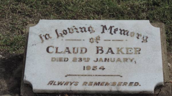 Claud BAKER  | d: 23 Jan 1954  |   | Peak Downs Memorial Cemetery / Capella Cemetery  | 