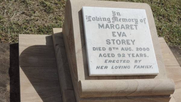 Margaret Eva STOREY  | d: 8 Aug 2000, aged 92  |   | Peak Downs Memorial Cemetery / Capella Cemetery  | 