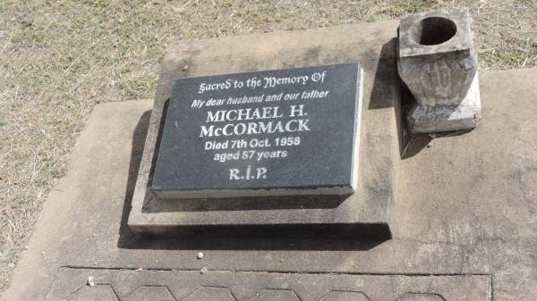 Michael H McCORMACK  | d: 7 Oct 1958 aged 57  |   | Peak Downs Memorial Cemetery / Capella Cemetery  | 