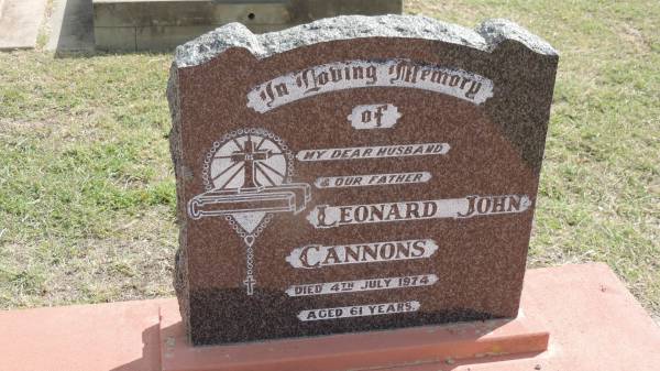 Leonard John CANNONS  | d: 4 Jul 1974 aged 61  |  Fardy   |   | Peak Downs Memorial Cemetery / Capella Cemetery  | 