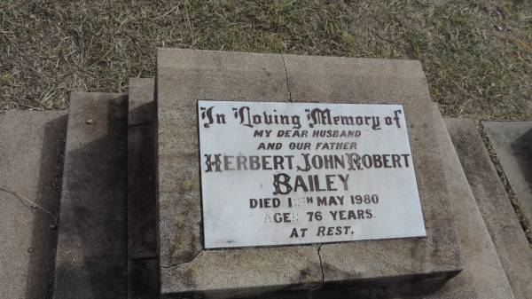 Herbert John Robert BAILEY  | d: 10 May 1980 aged 76  |   | Peak Downs Memorial Cemetery / Capella Cemetery  | 