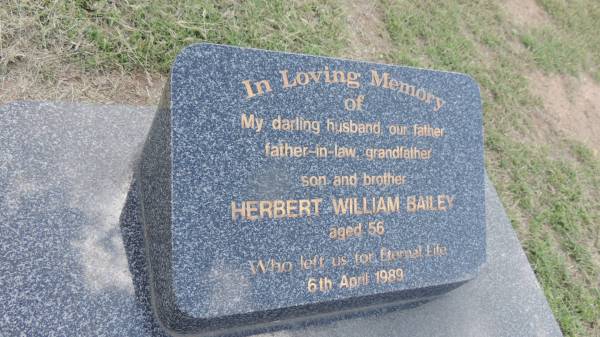 Herbert William BAILEY  | d: 6 Apr 1989 aged 56  |   | Peak Downs Memorial Cemetery / Capella Cemetery  | 