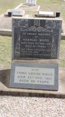 
Charles WHITE
d: 14 May 1936 aged 80

Emma Louisa WHITE
d: 23 Dec 1953 aged 88

Peak Downs Memorial Cemetery  Capella Cemetery
