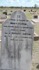 
Mary NORTON
d: 20 Oct 1925 aged 77

Richard NORTON
d: 27 Dec 1935 aged 89

Peak Downs Memorial Cemetery  Capella Cemetery
