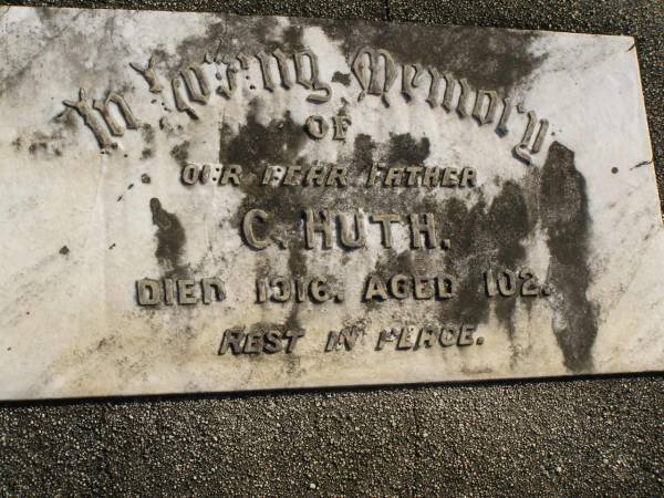 C. HUTH,  | father,  | Pimpama Island cemetery, Gold Coast  | 