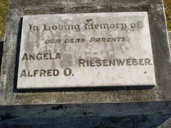 Angela RIESENWEBER;  | Alfred O. RIESENWEBER;  | parents;  | Pimpama Island cemetery, Gold Coast  | 