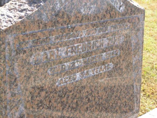 Carl Fredrich ZIPF,  | husband father  | died 12 March 1942 aged 54 years;  | Pimpama Island cemetery, Gold Coast  | 