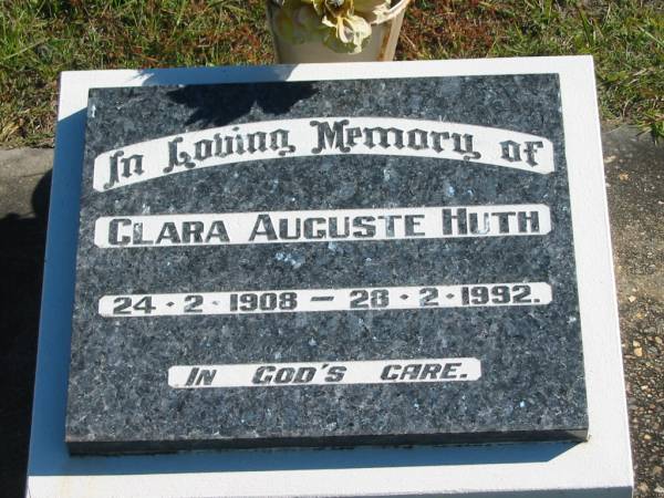 Clara Auguste HUTH,  | 24-2-1908 - 28-2-1992;  | Pimpama Island cemetery, Gold Coast  | 