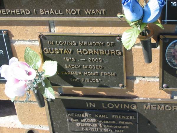 Gustav HORNBURG,  | 1912 - 2003;  | Pimpama Island cemetery, Gold Coast  | 