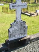 
Elizabeth Dorothea KLEINSCHMIDT,
born 16 Oct 1860,
died 16 March 1881;
Katharina Wendt,
mother,
born 26 Nov 1824,
died 4 June 1906;
William H. KLEINSCHMIDT,
died 20 Sept 1957 aged 68 years;
Pimpama Island cemetery, Gold Coast
