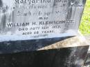 
Elizabeth Dorothea KLEINSCHMIDT,
born 16 Oct 1860,
died 16 March 1881;
Katharina Wendt,
mother,
born 26 Nov 1824,
died 4 Jan? 1906;
William H. KLEINSCHMIDT,
died 20 Sept 1957 aged 68 years;
Pimpama Island cemetery, Gold Coast
