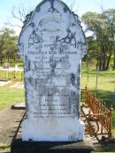 
Friedrich W.M. DENKMANN,
born 21 Jan 1846,
died 5 Dec 1912;
Maria,
wife,
born 10 Oct 1851,
died 13 July 1923;
Pimpama Island cemetery, Gold Coast
