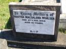 Martha Magdalena WOHLSEN, died 27 Feb 1944 aged 61 years; Pimpama Island cemetery, Gold Coast 