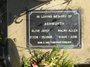 Olive Joyce ASHWORTH, 27-11-36 - 25-1-2000, mum; Ralph Allen ASHWORTH, 12-10-25 - 3-3-96, dad; Pimpama Island cemetery, Gold Coast 