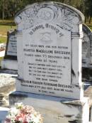 
Martha Magdalene BRESSOW,
wife mother
died 7 Dec 1929 aged 63 years;
Wilhelm Rudolph Ferdinand BRESSOW,
father,
died 27 July 1957 aged 96 years;
Pimpama Island cemetery, Gold Coast
