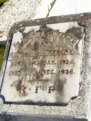 
Raymond H. DRESCHER,
born 15 Jan 1936,
died 10 Dec 1936;
Pimpama Island cemetery, Gold Coast
