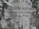 Wilhelmine KRIEDEMANN, born 2 May 1843, died 26 March 1925; Pimpama Island cemetery, Gold Coast 