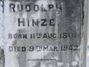 
Marie HINZE (nee JOHLKE),
born 30 Sept 1859,
died 18 June 1938;
Rudolph HINZE,
born 11 Aug 1861,
died 9 Mar 1942;
Pimpama Island cemetery, Gold Coast
