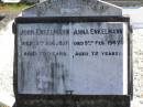 
John ENKELMANN,
died 13 Aug 1937 aged 70 years;
Anna ENKELMANN,
died 9 Feb 1947 aged 72 years;
Pimpama Island cemetery, Gold Coast
