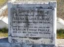 
Helena Louisa PAHLKE,
wife mother,
died 28 May 1949 aged 59 years;
Wilhelm Franz PAHLKE,
husband father,
died 21 May 1961 aged 78 years;
Pimpama Island cemetery, Gold Coast
