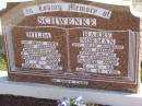 
Hilda SCHWENKE,
wife mother mother-in-law grandmother,
died 11-4-2000 aged 76 years;
Harry Norman SCHWENKE,
husband father father-in-law grandfather,
died 9-10-98 aged 87 years;
Pimpama Island cemetery, Gold Coast
