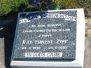 
Ray Ernest ZIPF,
husband father father-in-law poppy,
24-4-1930 - 25-9-1997;
Pimpama Island cemetery, Gold Coast
