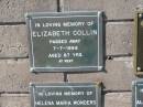 
Elizabeth COLLIN,
died 7-7-1988 aged 87 years;
Pimpama Island cemetery, Gold Coast
