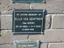 
Ella Ida GENTNER (nee MIERS),
22-10-1903 - 3-7-2001;
Pimpama Island cemetery, Gold Coast
