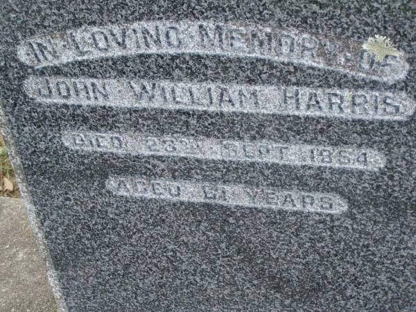 John William HARRIS,  | died 23 Sept 1954 aged 61? years;  | Pimpama Uniting cemetery, Gold Coast  | 