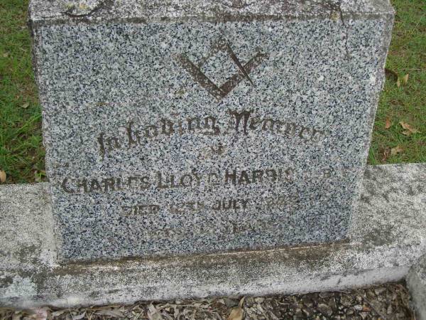 Charles Lloyd HARRIS,  | died 12 July 1983 aged 63 years;  | Pimpama Uniting cemetery, Gold Coast  | 
