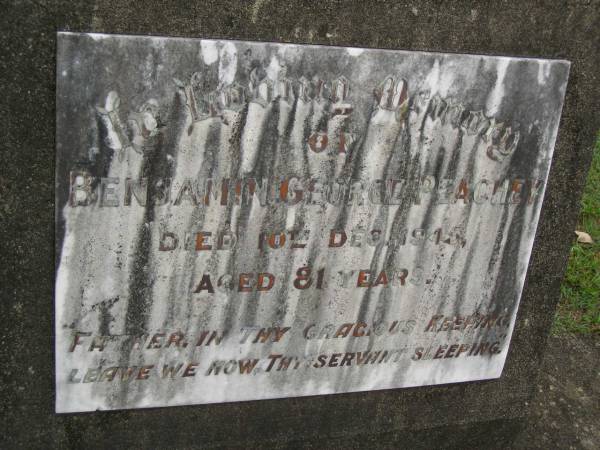 Benjamin George PEACHEY,  | died 10 Dec 1945 aged 81 years;  | Pimpama Uniting cemetery, Gold Coast  | 