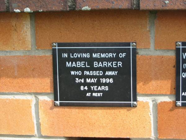 Mabel BARKER,  | died 3 May 1996 aged 84 years;  | Pimpama Uniting cemetery, Gold Coast  | 