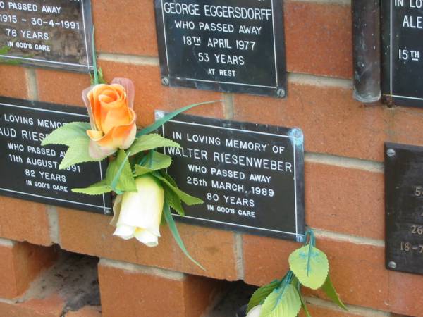 Walter RIESENWEBER,  | died 25 March 1989 aged 80 years;  | Pimpama Uniting cemetery, Gold Coast  | 