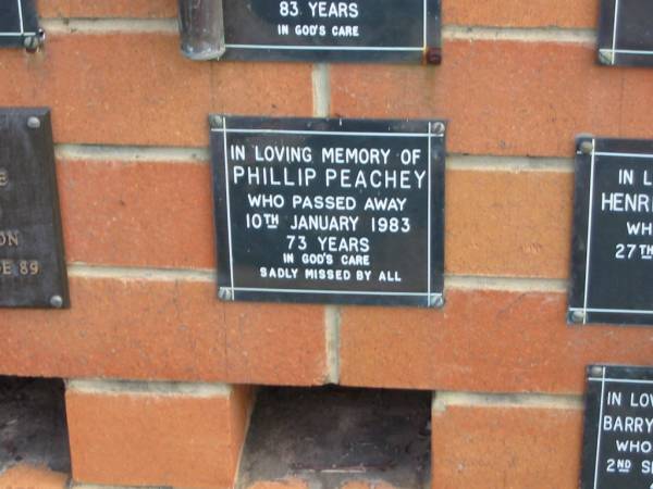 Phillip PEACHEY,  | died 10 Jan 1983 aged 73 years;  | Pimpama Uniting cemetery, Gold Coast  | 