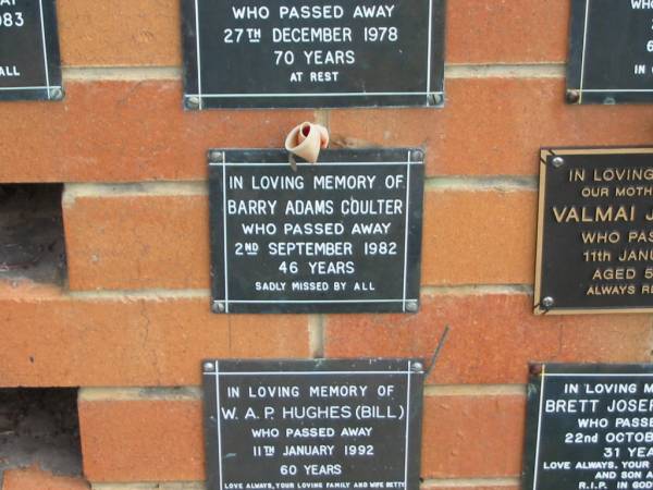 Barry Adams COULTER,  | died 2 Sept 1982 aged 46 years;  | Pimpama Uniting cemetery, Gold Coast  | 