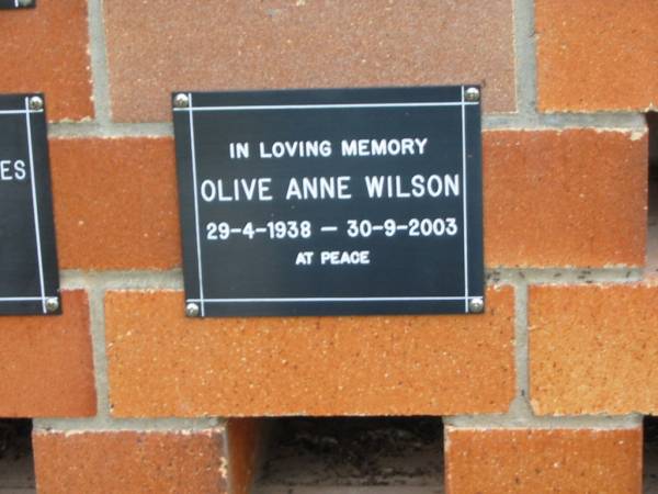 Olive Anne WILSON,  | 29-4-1938 - 30-9-2003;  | Pimpama Uniting cemetery, Gold Coast  | 