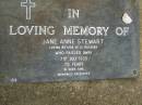 
Jane Anne STEWART,
mother of 12 children,
died 7 July 1935 aged 70 years;
Pimpama Uniting cemetery, Gold Coast
