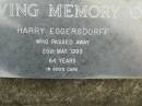 
Harry EGGERSDORFF,
died 25 May 1993 aged 64 years;
Pimpama Uniting cemetery, Gold Coast
