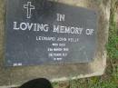 
Leonard John KELLY,
died 21 March 1992 aged 36 years;
Pimpama Uniting cemetery, Gold Coast
