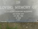 
Alexander Norman MCDERMID,
died 6 April 1990 aged 91 years;
Pimpama Uniting cemetery, Gold Coast

