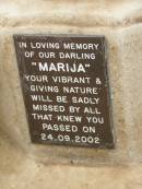 
Marija,
died 24-09-2002;
Pimpama Uniting cemetery, Gold Coast
