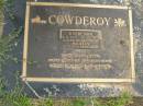 
Robert John COWDEROY,
8-2-1935 - 17-12-2003,
husband of Maureen,
father of Hartley & Glenn,
grandson Adam;
Pimpama Uniting cemetery, Gold Coast
