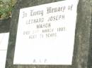 Leonard Joseph MAHON, died 21 March 1985 aged 73 years; Pine Mountain Catholic (St Michael's) cemetery, Ipswich 