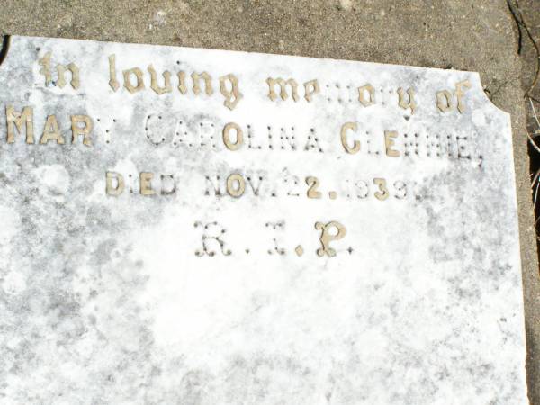 Mary Caroline GLENNIE,  | died 22 Nov 1939;  | Pine Mountain Catholic (St Michael's) cemetery, Ipswich  | 