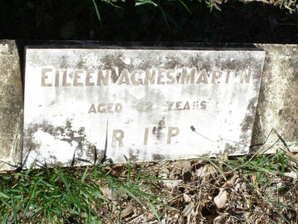 Eileen Agnes MARTIN,  | aged 62 years;  | Pine Mountain Catholic (St Michael's) cemetery, Ipswich  | 
